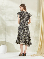 Black Rayon V Neck Midi Dress thumbnail 3