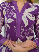 Purple V Neck A-Line Cotton Kurta Pant Sets thumbnail 8