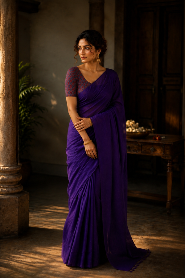 Royal Violet khadi cotton saree