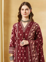 Maroon Floral Print Cotton A-Line Kurta Sets With Dupatta thumbnail 7
