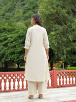 Off White Embroidered A-line Kurta Plazzo Sets thumbnail 3