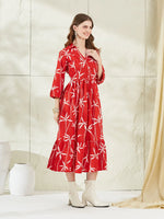 Red Cotton Shirt Coller Midi Dress thumbnail 2