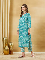 Torquise Blue Cotton Kurta Pant Set thumbnail 2