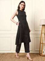 Black Boat Neck Sleeveless Rayon Co-ords Sets thumbnail 6