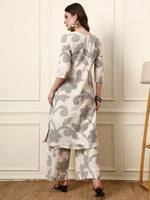 Off White Cotton Round Neck Kurta Palazzo Set thumbnail 6