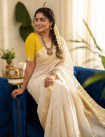 Onam special white  saree thumbnail 3