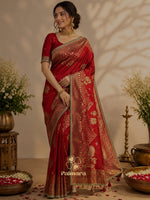 Red Pure Banarasi pattu saree thumbnail 5