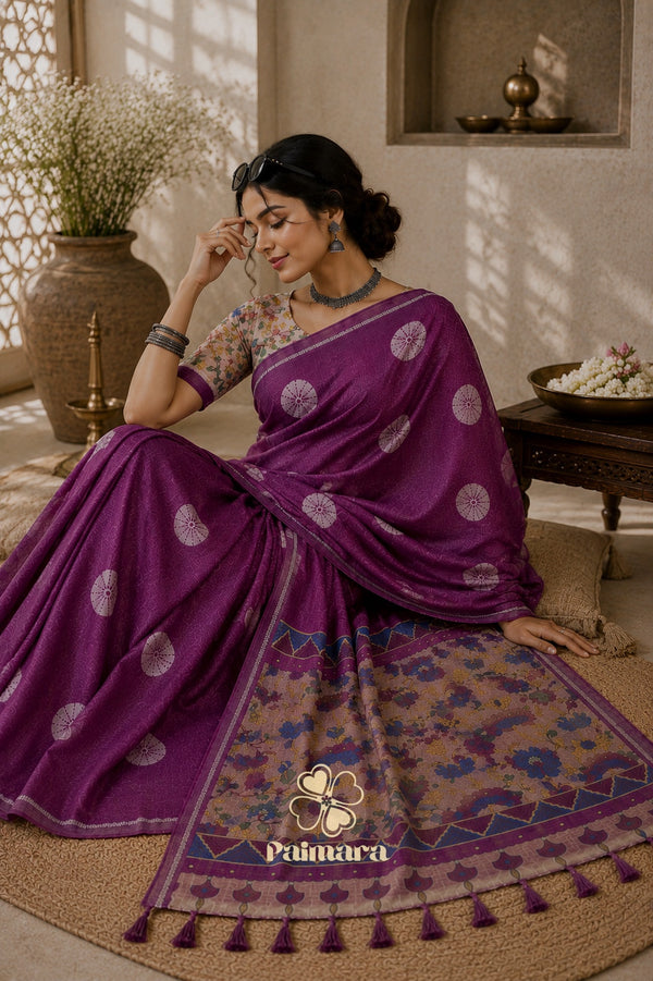 Wine cotton Linen saree