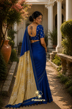Royal Blue mul cotton saree thumbnail 3