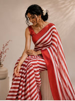 Red stripes chinnon saree thumbnail 2