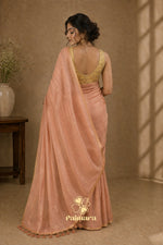 Peach gini khadi  butti saree with gold buttas thumbnail 3