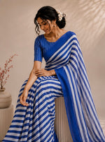 Blue stripes chinnon saree thumbnail 3