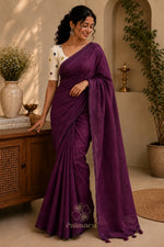 Deep wine khadi cotton saree thumbnail 3