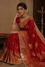 Red Pure Banarasi pattu saree thumbnail 9