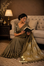 Olive green mul cotton saree thumbnail 3