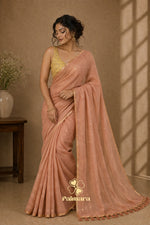 Peach gini khadi  butti saree with gold buttas thumbnail 2