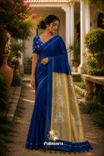 Royal Blue mul cotton saree thumbnail 2