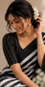 Black stripes chinnon saree thumbnail 7