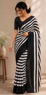 Black stripes chinnon saree thumbnail 5