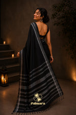KALI - Black Cotton Saree with Temple Border thumbnail 1