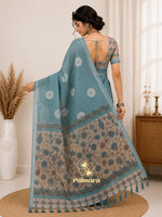 Sky blue cotton Linen saree thumbnail 4
