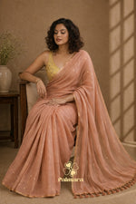 Peach gini khadi  butti saree with gold buttas thumbnail 1