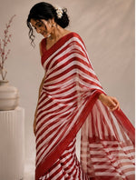 Red stripes chinnon saree thumbnail 4