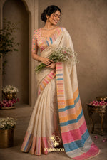 Designer Printed Embroidered NC Cotton Saree thumbnail 1