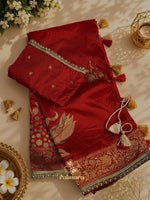 Red Pure Banarasi pattu saree thumbnail 8