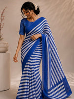Blue stripes chinnon saree thumbnail 2