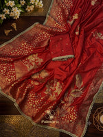 Red Pure Banarasi pattu saree thumbnail 7