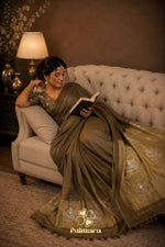 Olive green mul cotton saree thumbnail 2