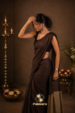 Coffee Brown khadi cotton saree thumbnail 2
