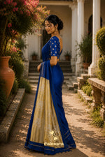 Royal Blue mul cotton saree thumbnail 1