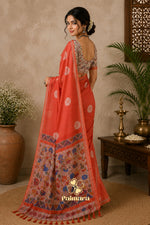 Sinduri Orange cotton Linen saree thumbnail 2