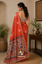 Sinduri Orange cotton Linen saree thumbnail 3