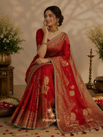 Red Pure Banarasi pattu saree thumbnail 3