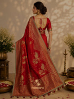 Red Pure Banarasi pattu saree thumbnail 2