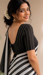 Black stripes chinnon saree thumbnail 2
