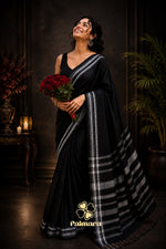 KALI - Black Cotton Saree with Temple Border thumbnail 4