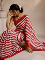 Red stripes chinnon saree thumbnail 3