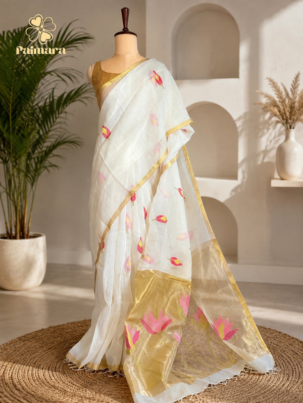 THAMARA PAITHANI - Silk Linen Zari Pallu Saree