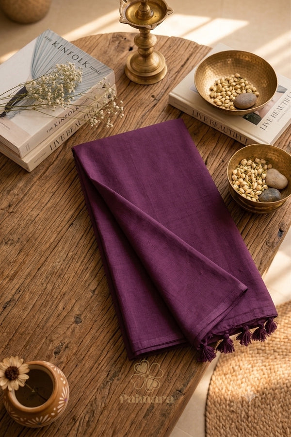 Deep wine khadi cotton saree
