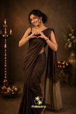 Coffee Brown khadi cotton saree thumbnail 1