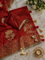 Red Pure Banarasi pattu saree thumbnail 6