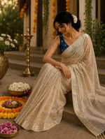 Blue Onam special georgette saree thumbnail 5