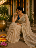 Blue Onam special georgette saree thumbnail 2