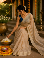 Blue Onam special georgette saree thumbnail 1