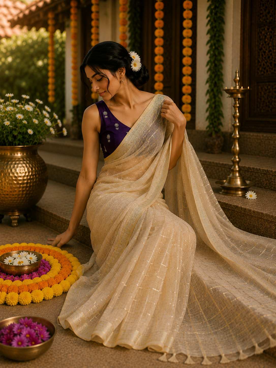 Violet Onam special georgette saree