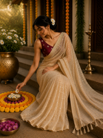 Red Onam special georgette saree thumbnail 3